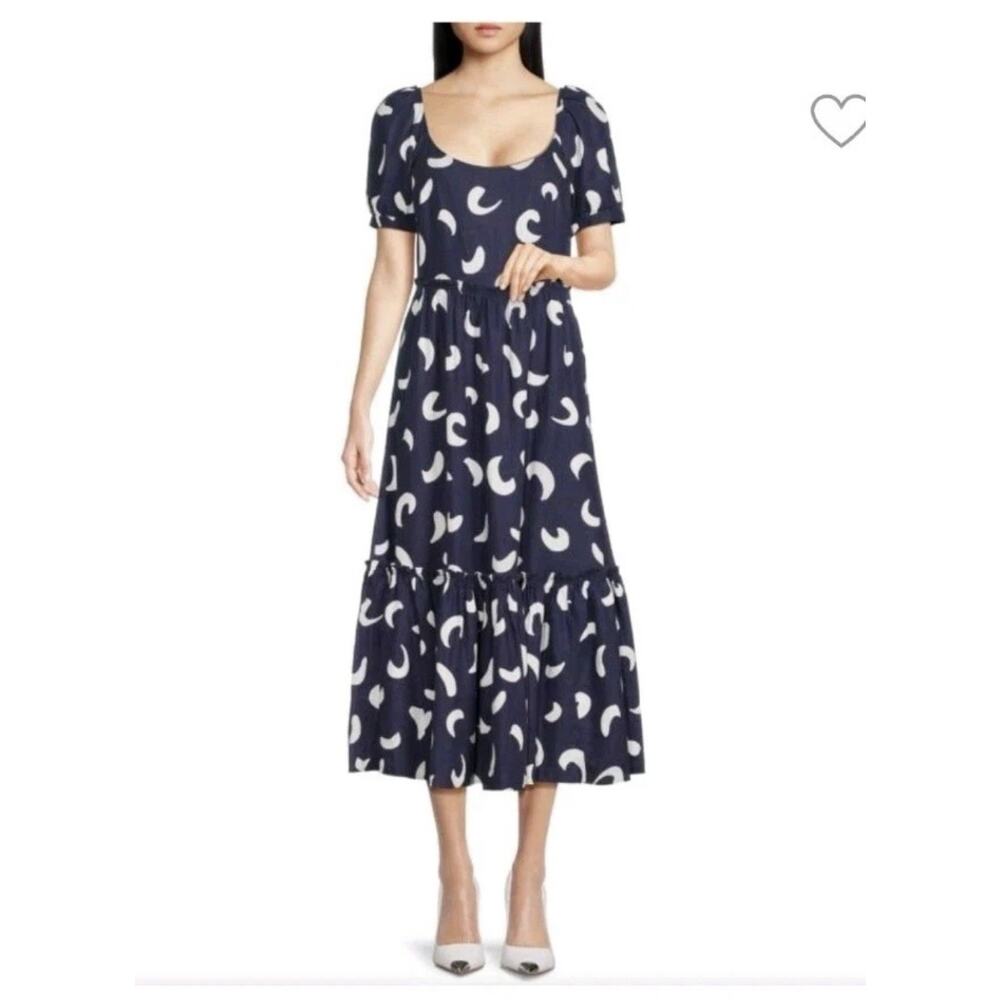 $498 Polo Ralph Lauren Navy Blue Brushstroke-Motif Tiered Linen Dress 12